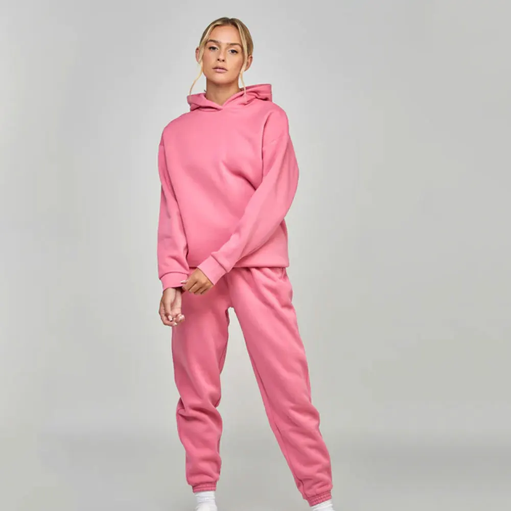 New Tracksuit Women Solid Jogging Suits Fleece Warm Hoodies 2 Piece Set Autumn Winter Fashion Oversized Custom Sweatsuit
