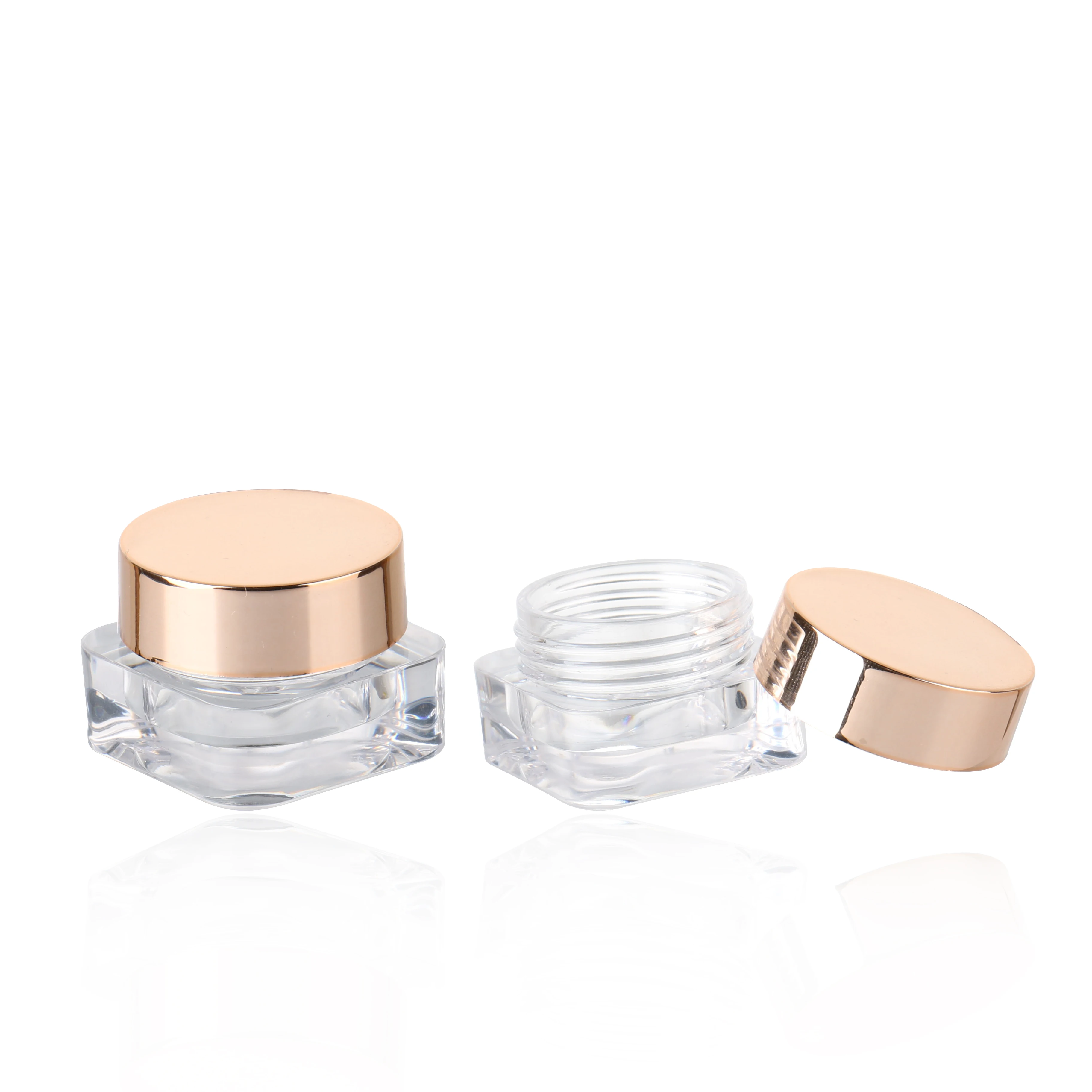 2g Small Clear Glitter Cosmetic Square Jar Empty Transparent Mini Eye Shadow Pot Nail Powder Container With Gold Cap