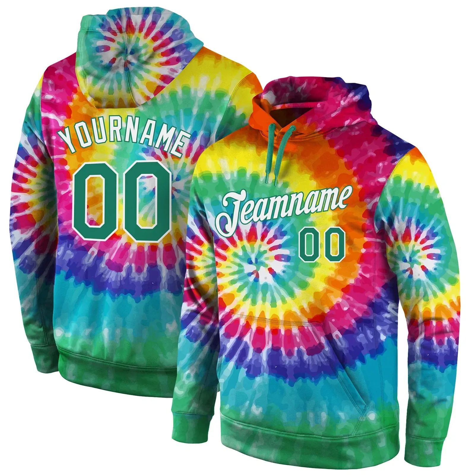 Custom Stitched Tie Dye White-Light Blue 3D Rainbow Sports Pullover Sweatshirt Hoodie