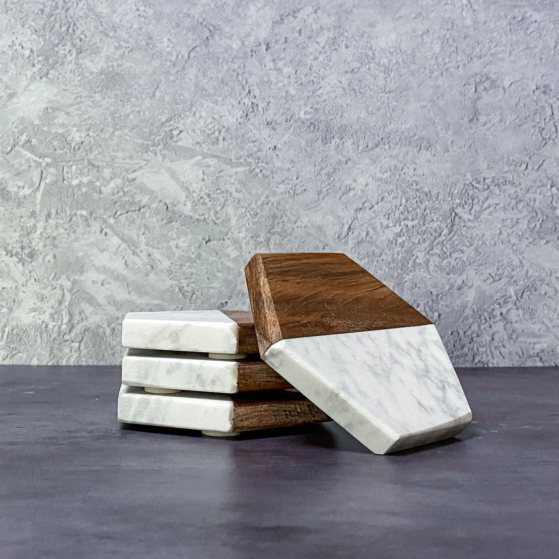 Bar Home Creative Marble Splicing Wooden Coaster Round Coaster Acacia Custom Marble Coaster