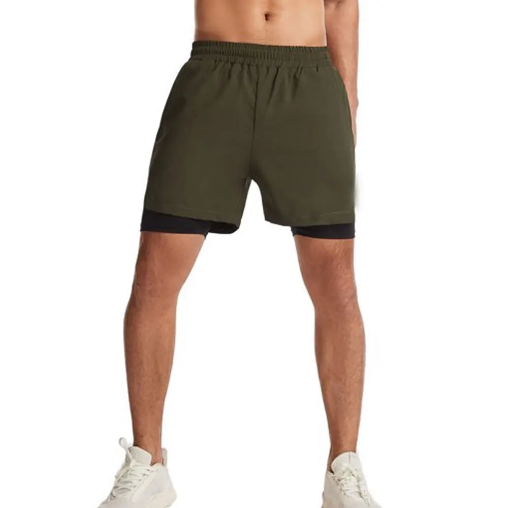 Mens Workout Shorts 2 in 1 Stretch 5 inch Inseam Gym Shorts Running Shorts with Compression Liner Zip Pocket