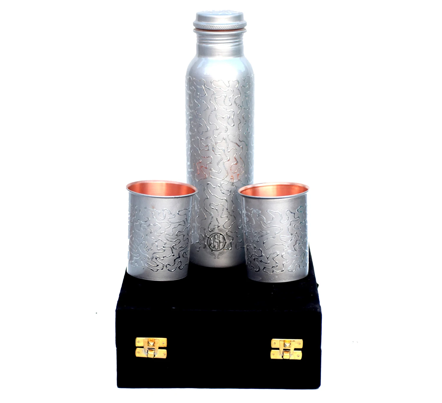 Hot Sale Custom Design Copper Bottle Set With 2 Glass Top Selling Copper Water Bottle Leak-Proof Joint Free .