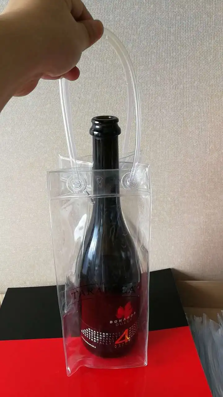 cheap Portable Collapsible Clear PVC White Wine Chiller Ice Bag and Wine Ice Bag for Outdoor Party Cold Beverage