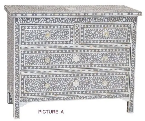 Antique Look Classic Design Mother Of Pearl Inlay Chest Drawer With Mirror