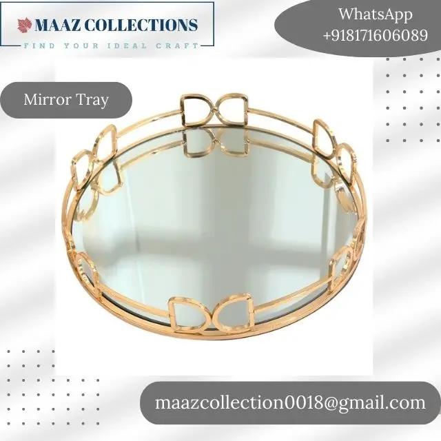 Golden Round Mirrored Tray Serving Tray For Home Decoration and Wedding gifts Makeup Cosmetic Perfume Organizer Tray