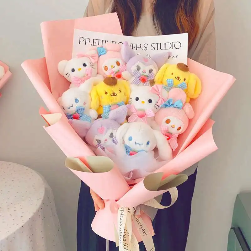 Cross Border Kawaii Stuffed Animal Plush Flower Bouquet Preserved Flower Doll For Valentine And Wedding Gift