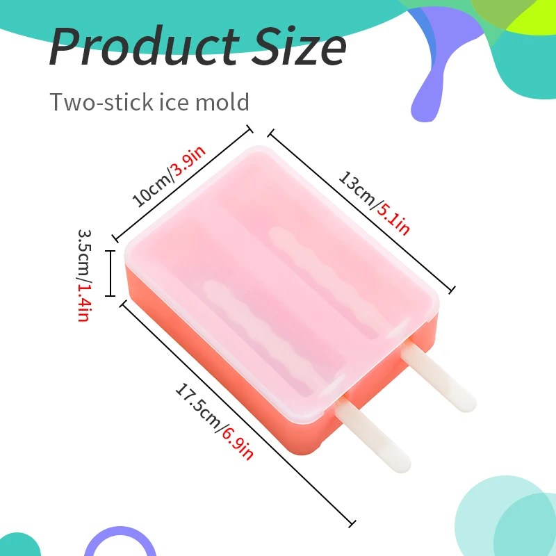 2 Cell Ice Cream Mold Ice Handmade Dessert Silicone Popsicle Mold For Freezer Fruit Ice Cube Maker Reusable Forms