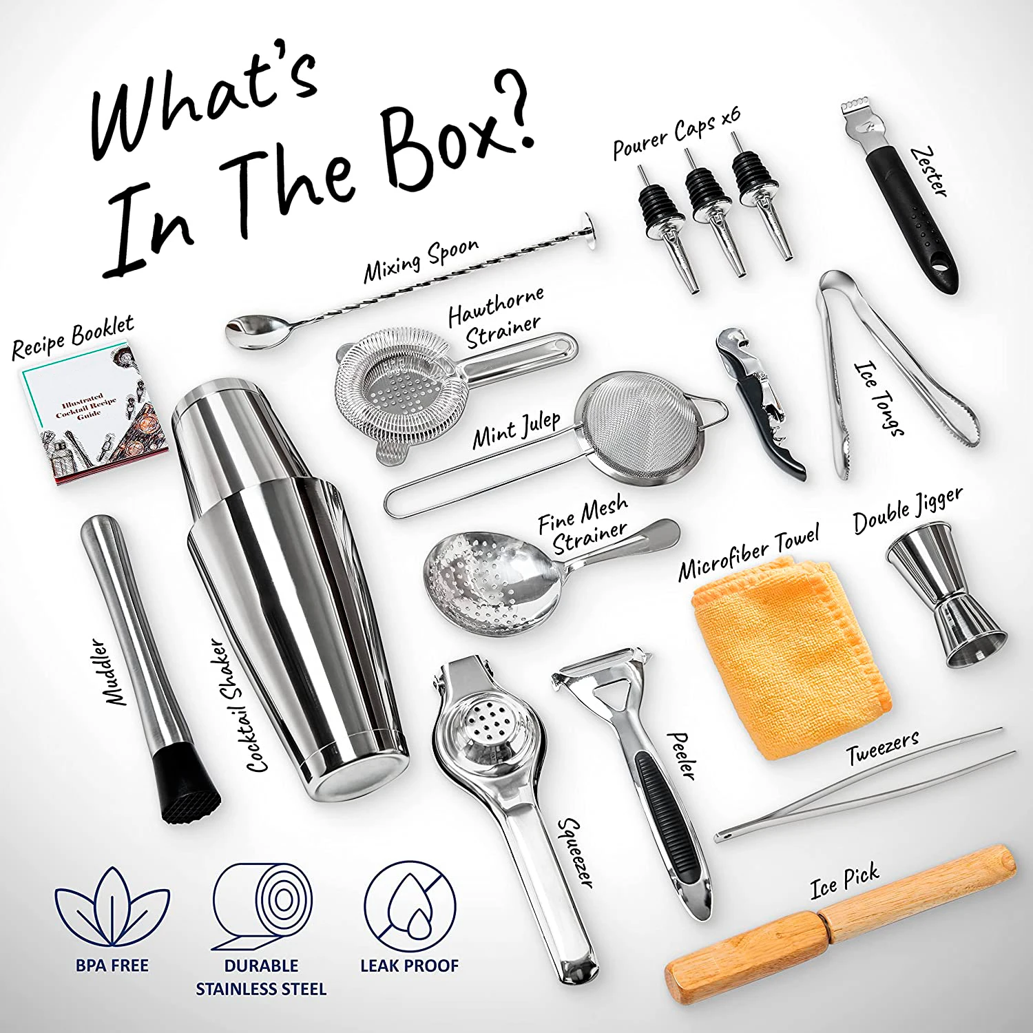 Bartender Bag Travel Bartender Kit  With Bar Tools 17 Piece Bar Tool Set With Portable Waxed Canvas Bag