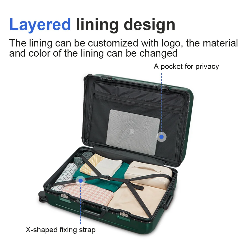 High Quality Popular Waterproof 20/22/24/26/28 Inch PC Hard Shell Aluminum Frame Light Weight Suitcase Luggage