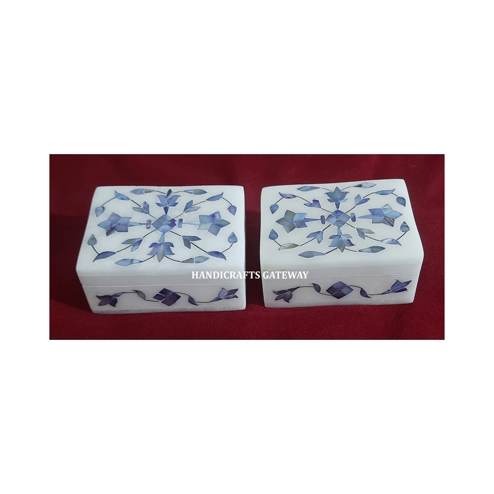 Beautiful Handmade Natural Stone Mother Of Pearle Work Inlay Box For Gifting Purpose Jewelry Box Indian Art Work Marble Inlay