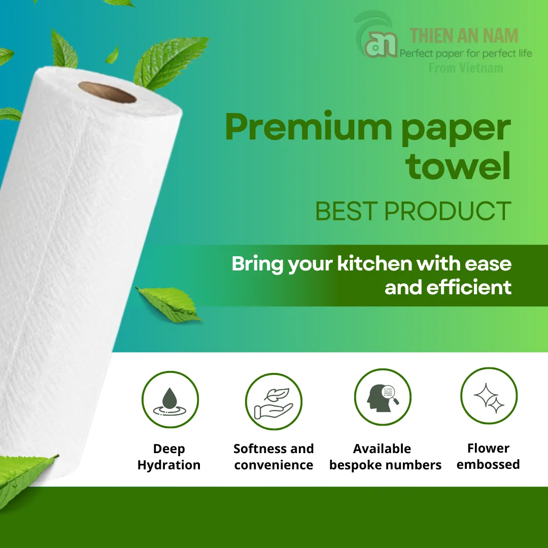 Premium 2-Ply Durable Paper Towel Roll Sanitary Toilet Tissue for Kitchen and Toilet Use