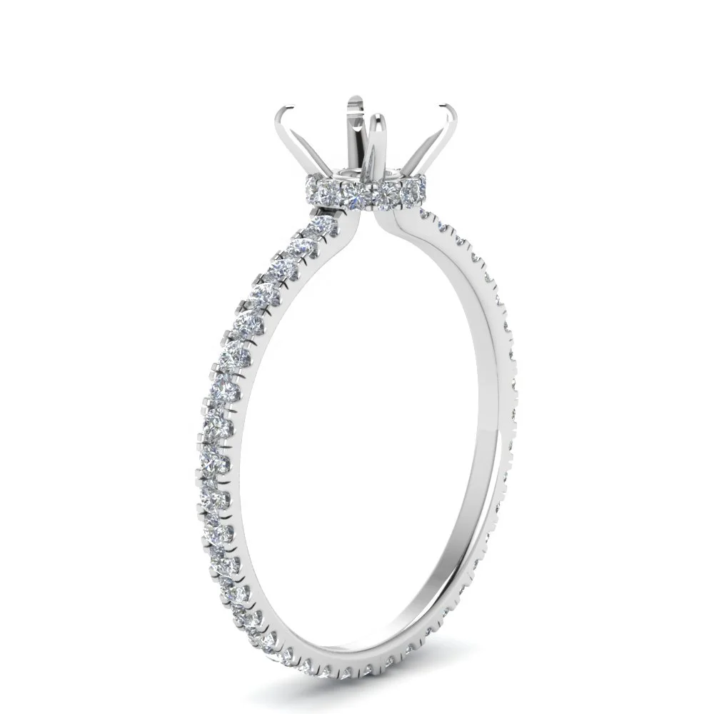 Custom Eternity Hidden Halo Engagement Wedding Jewelry 925 Silver 9k 14 Karat White Gold Diamond Semi Mount Ring