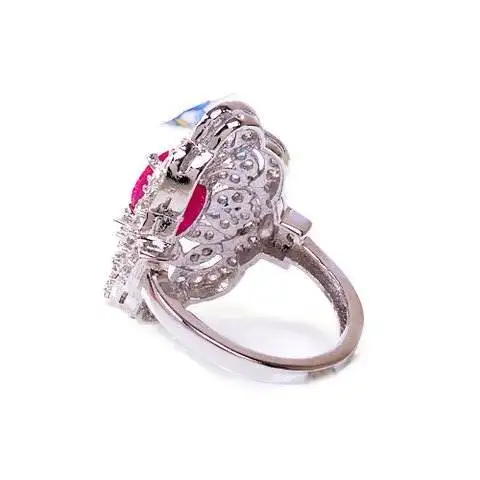 Handmade Fashionable Gemstone Natural Fuchsia Chalcedony , White Cz Rings