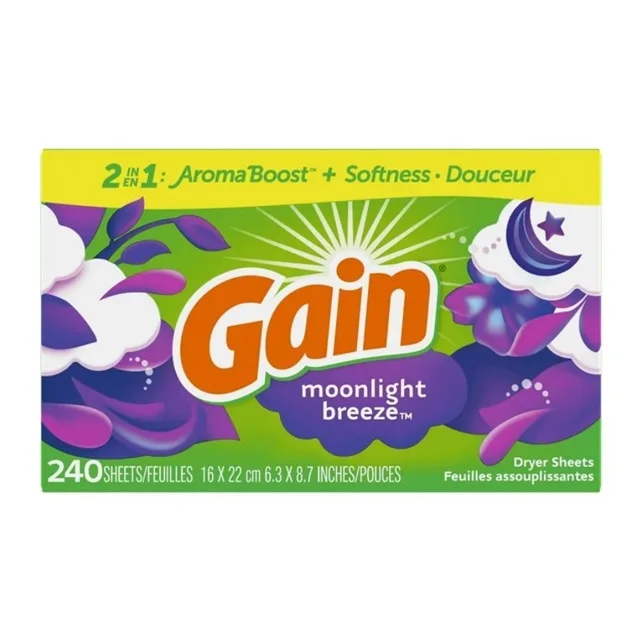 Quality with Reliability Gain Dryer Sheets Laundry Fabric Softener Moonlight-Breeze 240 Count for Bulk Purchase