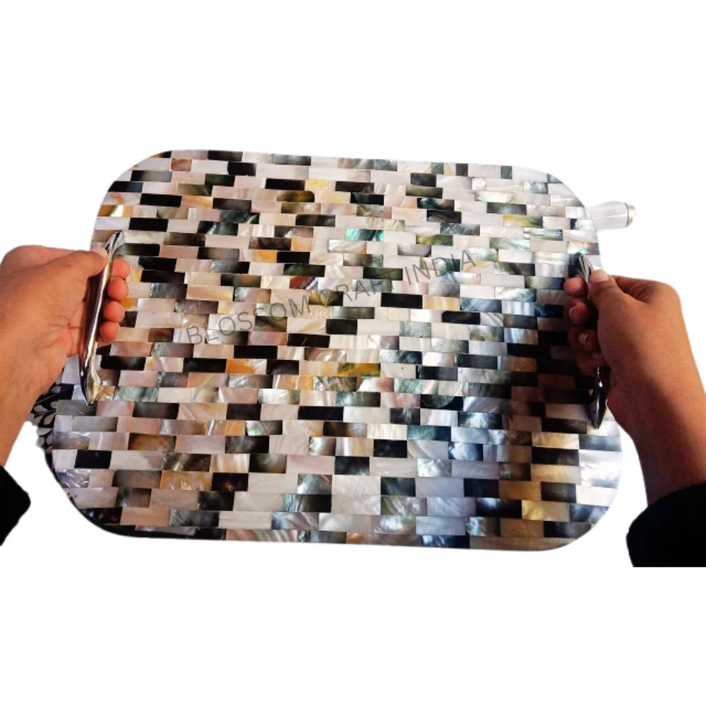 Dubai Special Handcrafted Mother of pearl inlay Arabic tray Bone inlay tray for Home decor suitable for Ramadan Gift