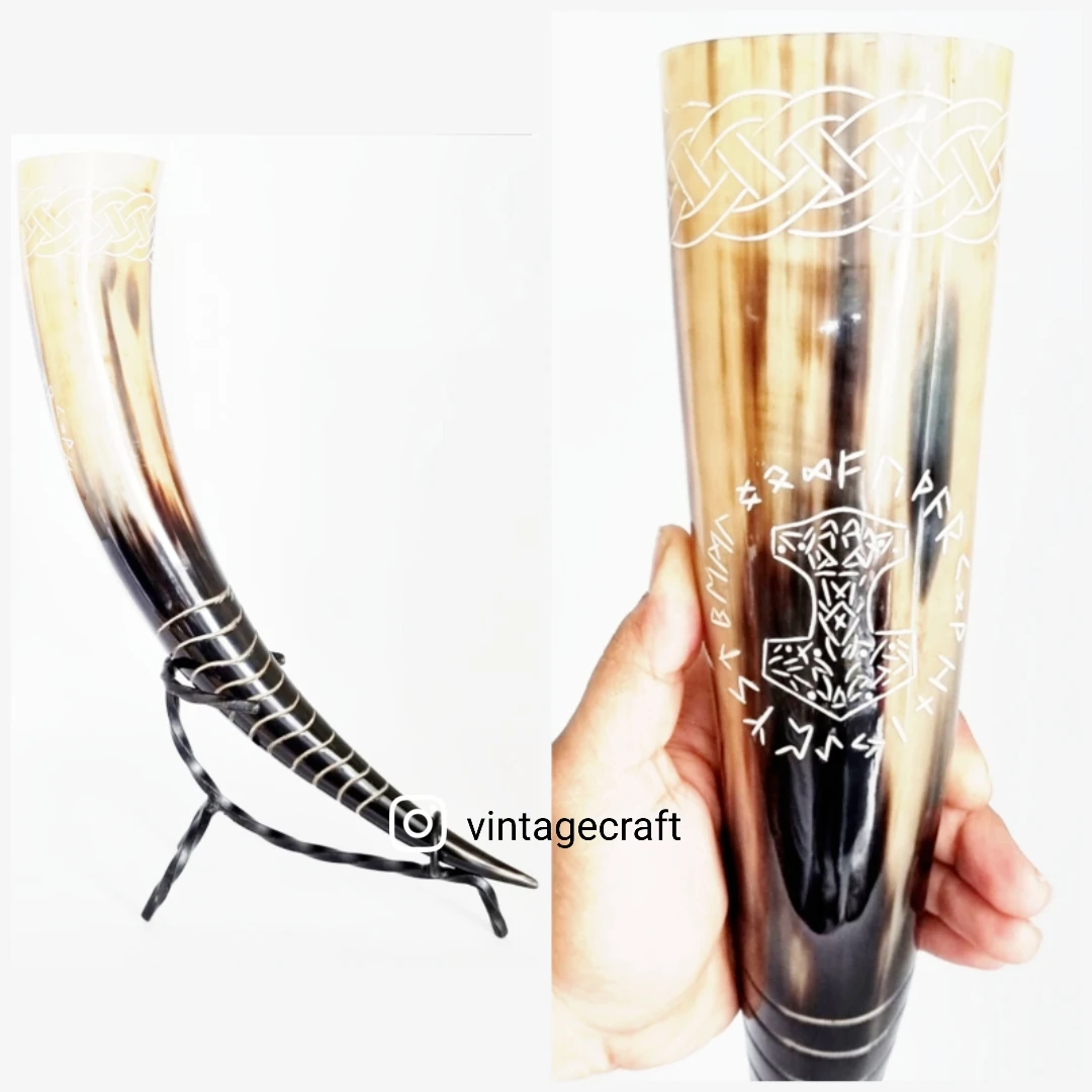 New  Viking Ship style Carved Viking Drinking Horn Handcrafted drinking horn Beer Mead Ale Customized Hand Carving