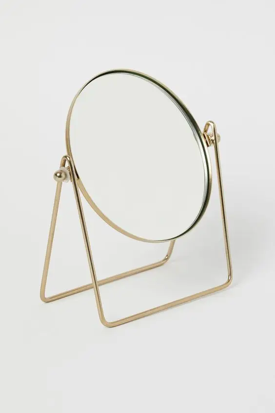old Plated Border Frame Handmade Makeup Illuminant Mirror Revolving Stand Makeup Tabletop Cosmetic Mirror Home Room Accessories