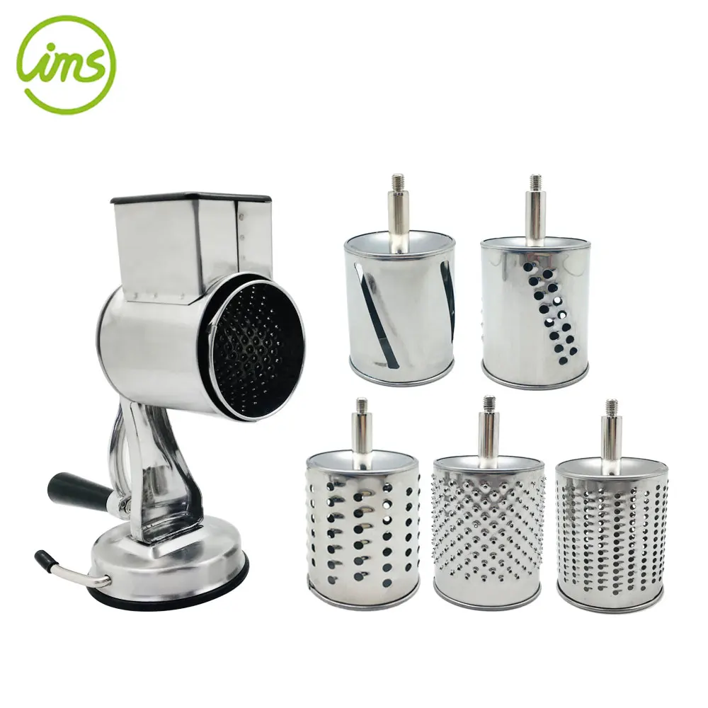 Manual Rotary Cheese Grater Shredder With 5 Drum Blades