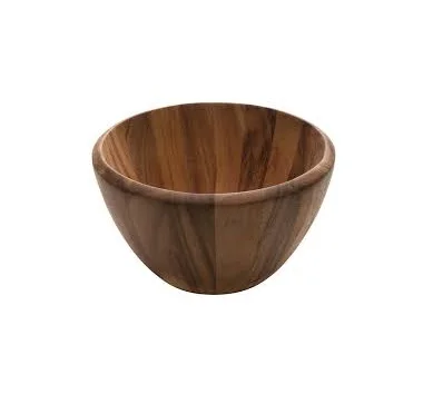 Large carved plates natural reusable polished Set of 4 acacia round wooden brown bowl for condiments