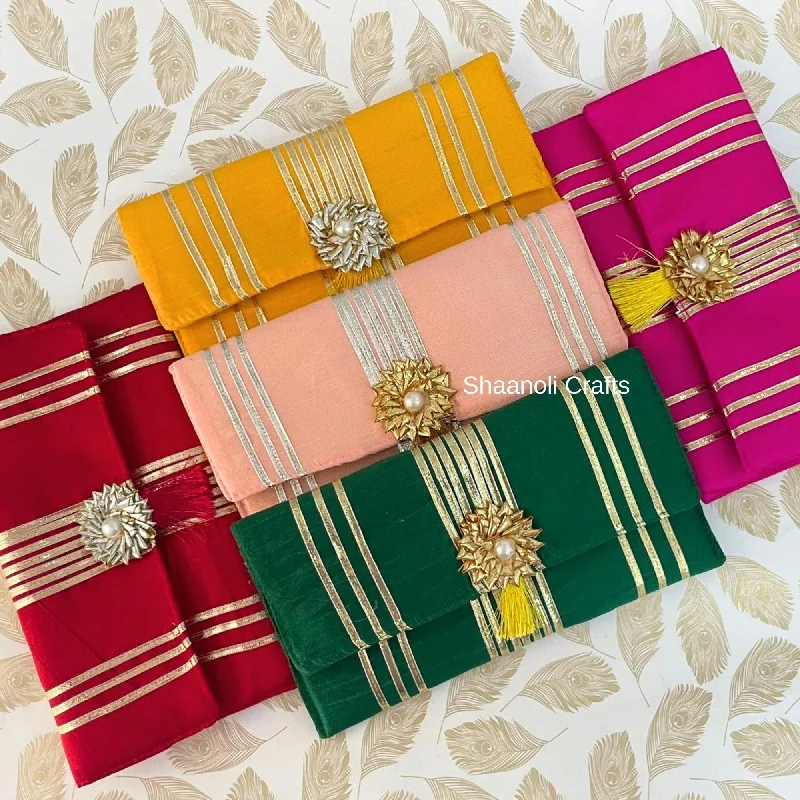 Rajasthani Style Silk Embroidery Design Envelopes Indian Ethnic Clutches Purse For Women Wedding Favor Sagun Return Gift
