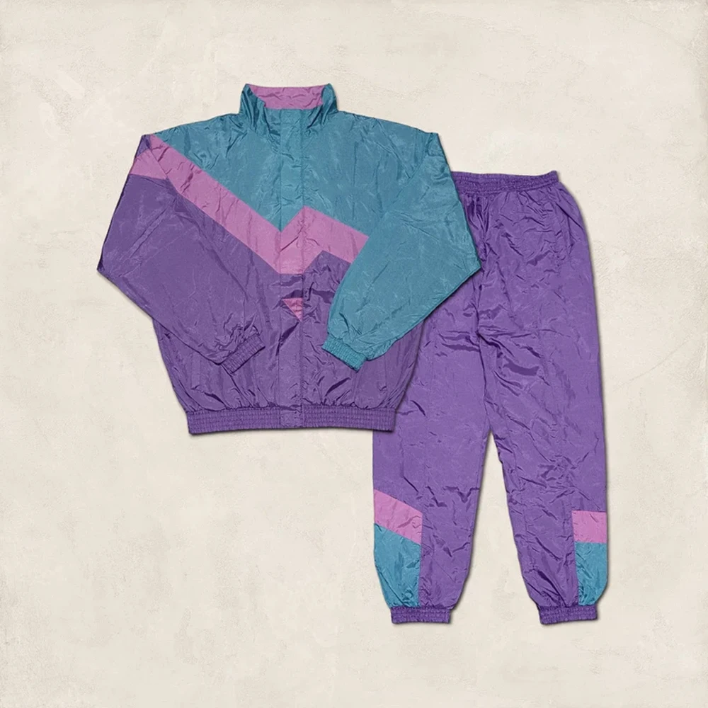 High Quality Vintage 90s Style Work Streetwear Windbreaker Color Block Printed Nylon Panel Maternity Features Sporting Tracksuit