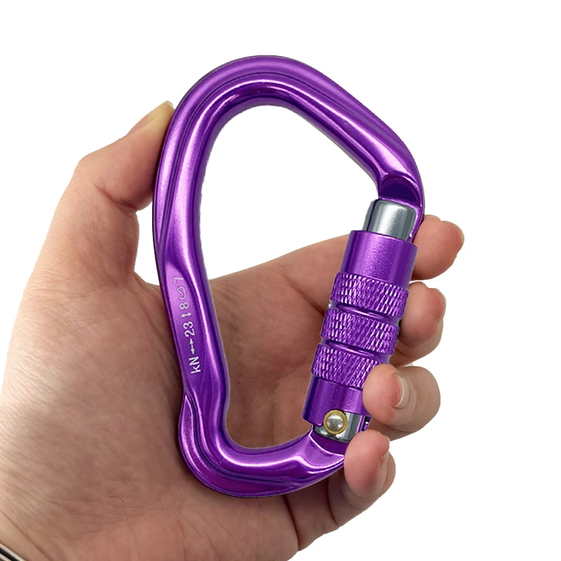 custom 23kn Ear Shape Flat  Locking  light Carabiner Hook Climbing Aluminum Carabiners