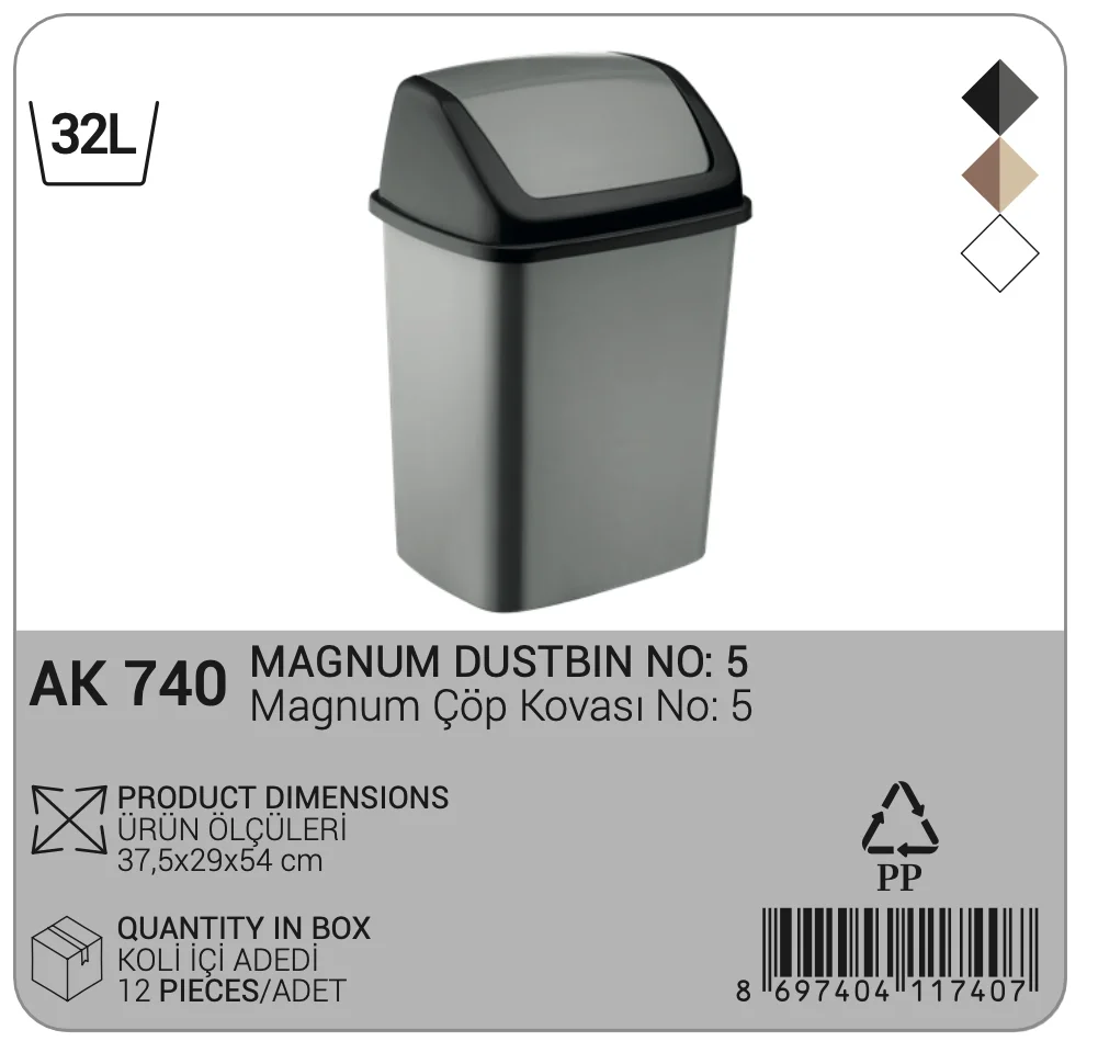 AFOSSA 32L(8.4Gal) Compact Plastic Trash Can with Swing Lid for Kitchen Countertops or Bathroom Small Spaces Durable and Easy