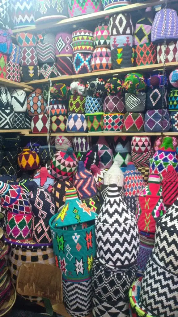 colorful vintage moroccan berber straw bread basket