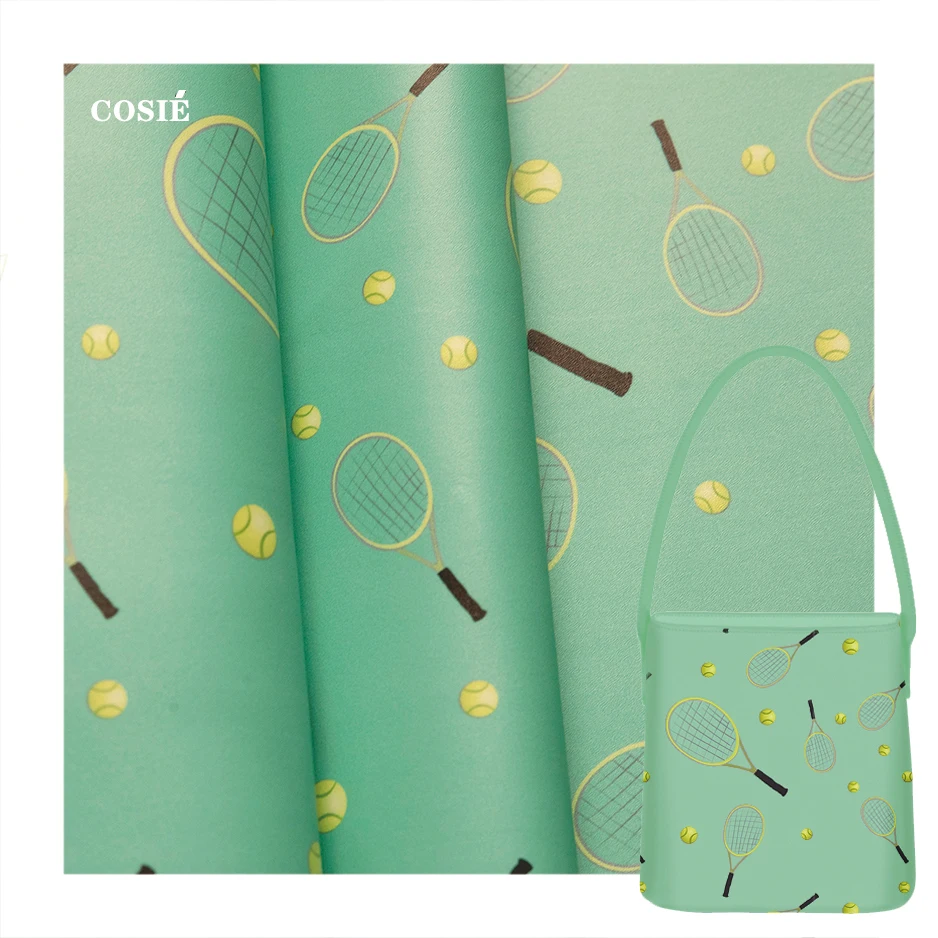 Custom tennis racket pattern textiles faux leather fabric designer Digital Printing Water Resistant Fabric products for bags