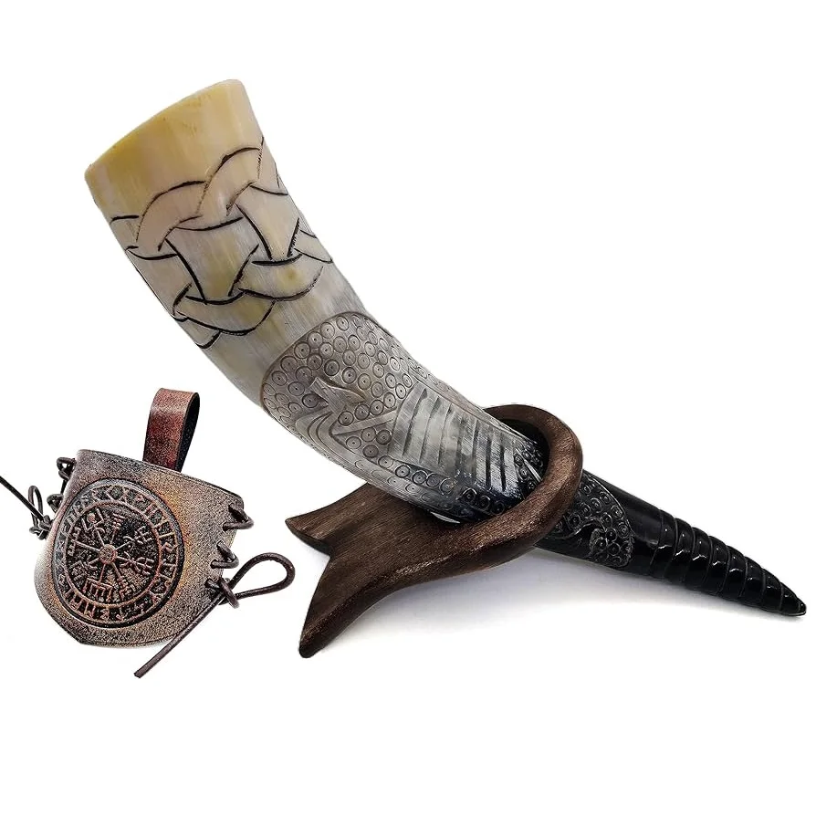 Best Prices Hand Polished Laser Engraved Patterned Medieval Drinkware Drinking Horns for Premium Drinkware Options from India