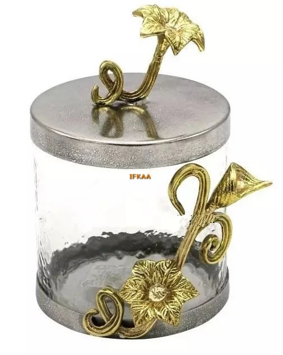 New Designer Fancy Canister Gold Leaf Sugar Coffee & Tea Canister Metal Decorative Kitchenware Canister with Trendy Marble Lid