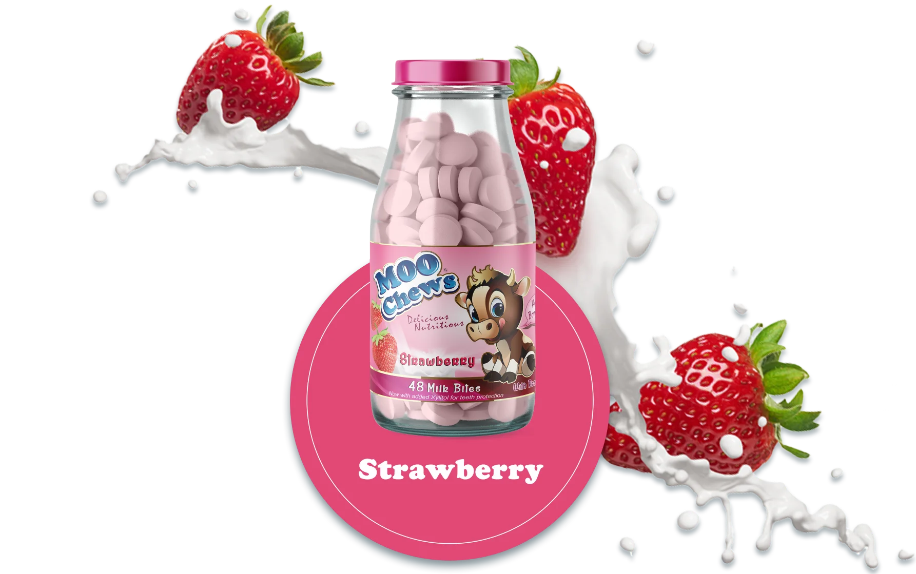 Milk bits 48 tablets glass bottle Strawberry Healthy Snack High calcium Kids and Toddlers New Zealand
