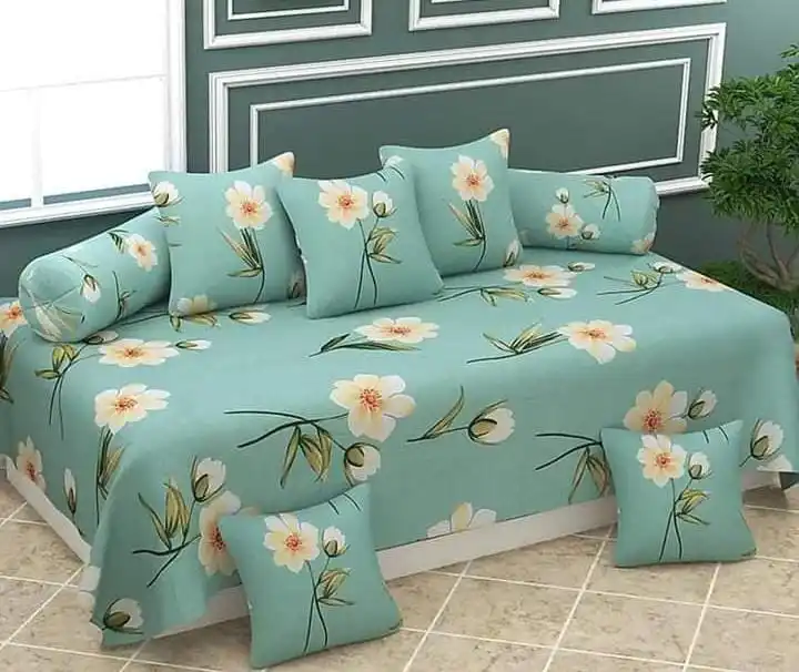 Supersoft Rosaria Glace Cotton Fabric Diwan (1+2+5) 8 PC Set for Bedding with Simple PVC Packing for Home and Hotel