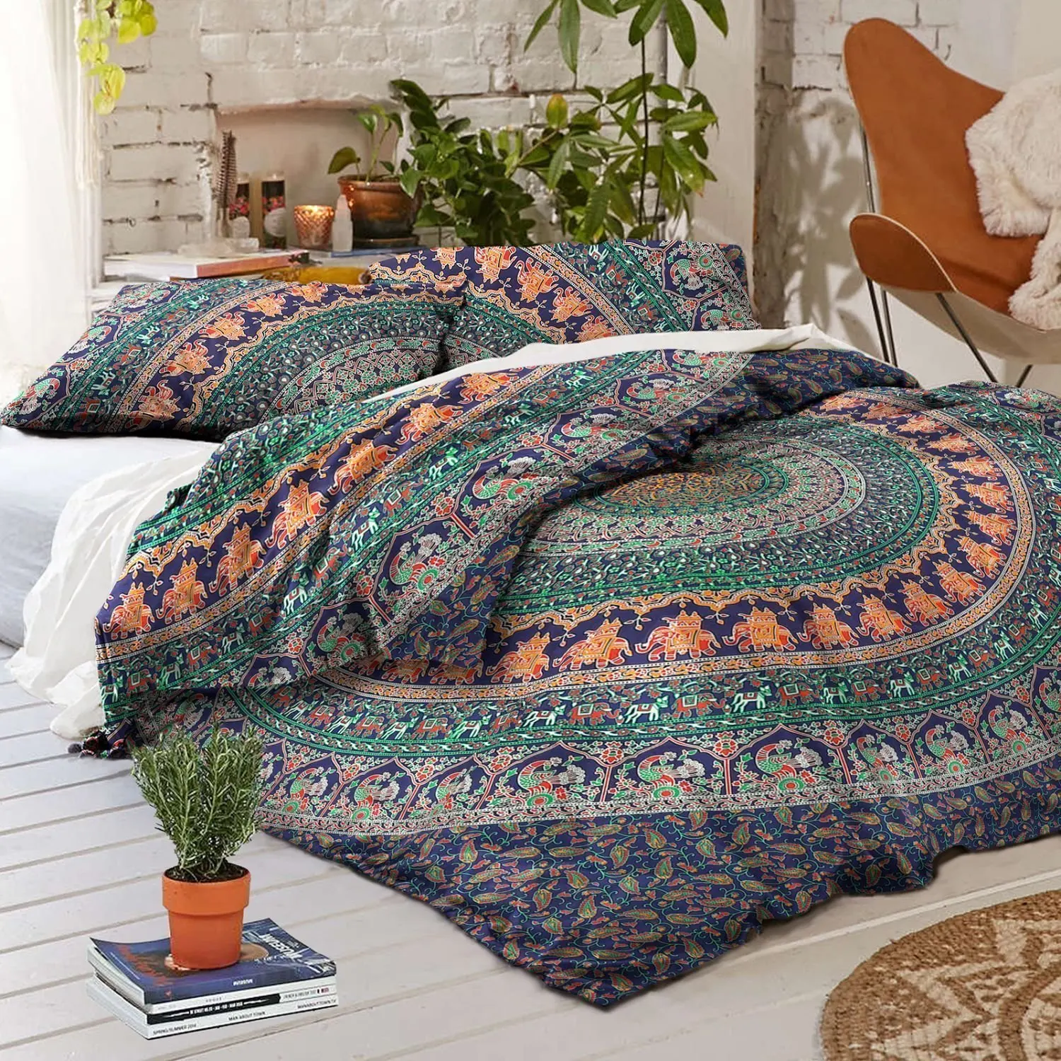 Beautiful Bohemian Indian Duvet Cover Set Handmade Cotton Fabric with Modern 3D Animal Print Comforter for Home Decor