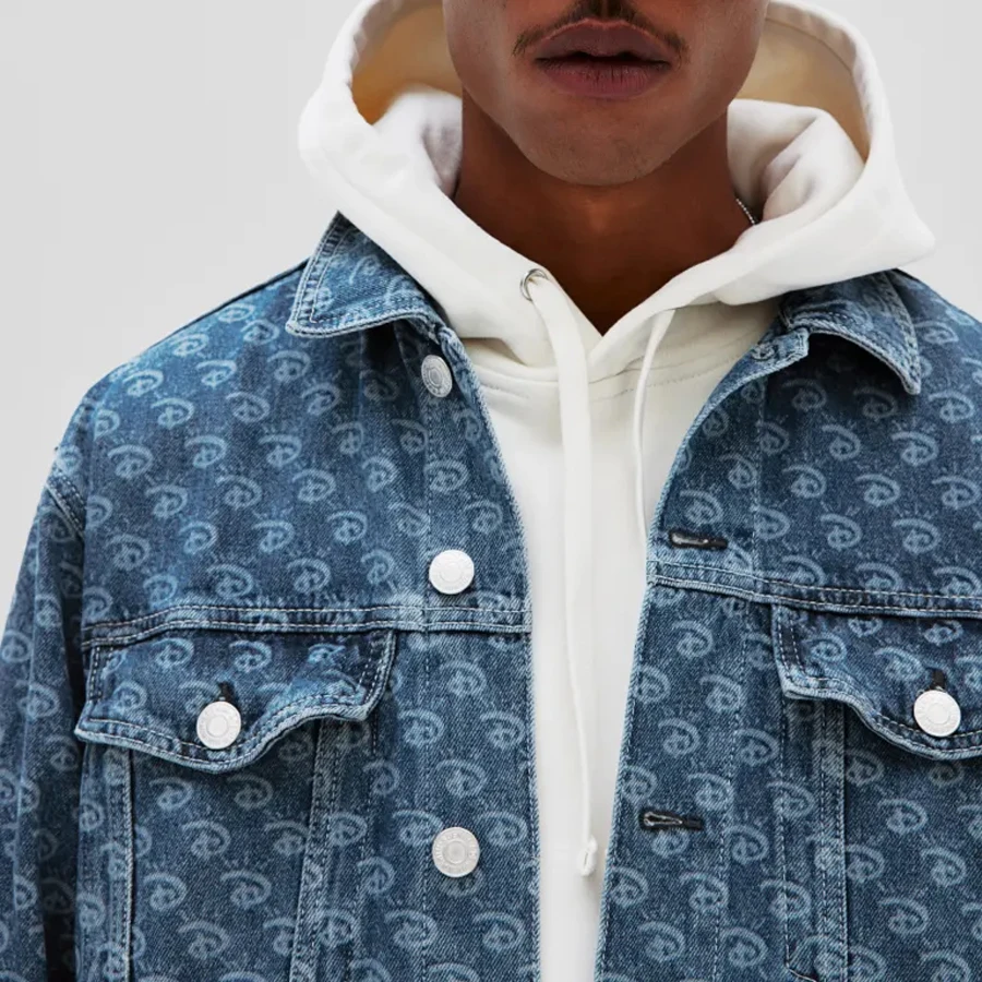 Most Stylish Men Blue Washed Digital Printed Denim Jacket Men Winter Jackets for Sale Customized Denim Jackets