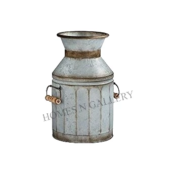 Latest French Vintage  Rustic Metal Galvanized Tin Milk Can Design Flower Vase for Home Decoration Metal Iron Pitcher In India
