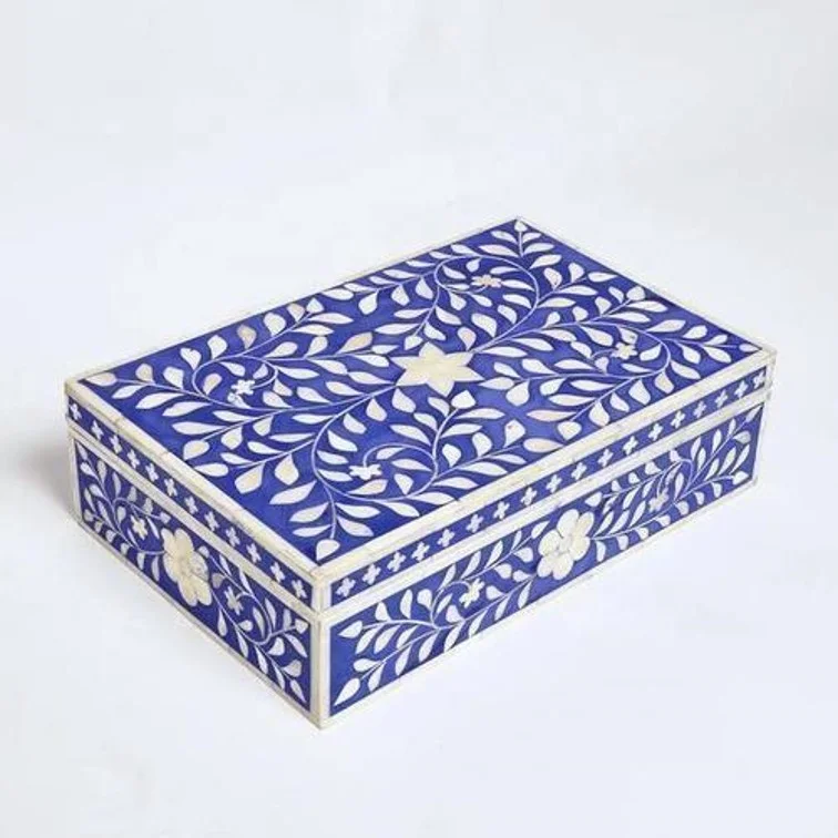 United Arab Emirates Mother of Pearl Inlay Blue Floral Pattern Jewellery Boxes for Dates Storing in Gulf Like Dubai and Oman