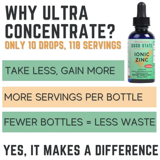 Good State Top Grade Liquid Ionic Zinc Ultra Concentrate by Good State for Immune Support | No-GMO Pure Dietary Supplement