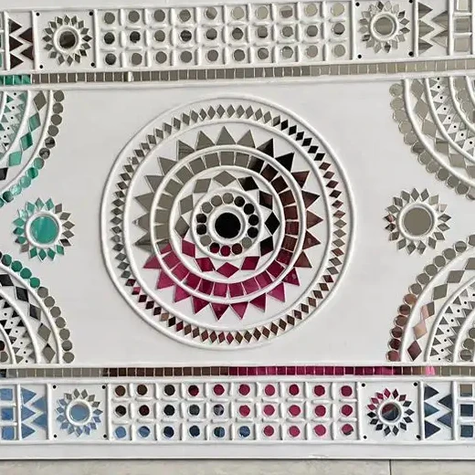Mud Wall Mirror Art White color Indian Supplier Wall Hanging Decoration