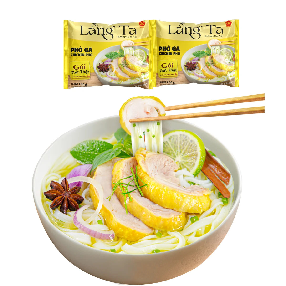 Instant Chicken Pho Rice Noodles Real Chicken Sauce Pack ISO HACCP Certified OEM Vietnam Manufacturer Asian Instant Noodles Soup