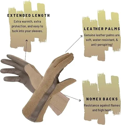 Nomex Tan Color Pilot Tactical Flyer Flight Firefighter Gloves for Personal Defense Equipment