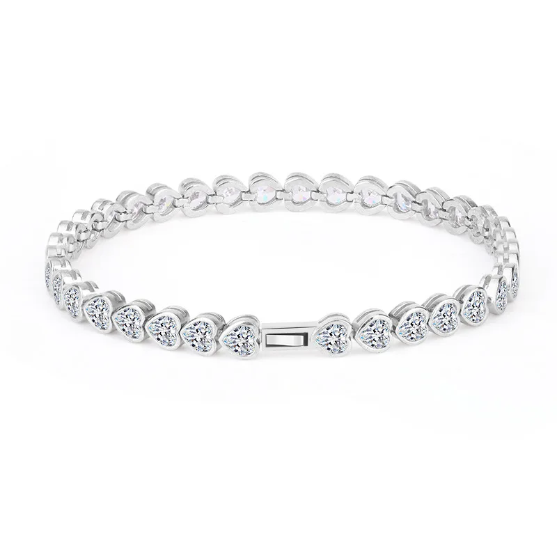 Surrounded heart-shaped zircon tennis bracelet S925 silver material row diamond single row bracelet super flash exquisite full