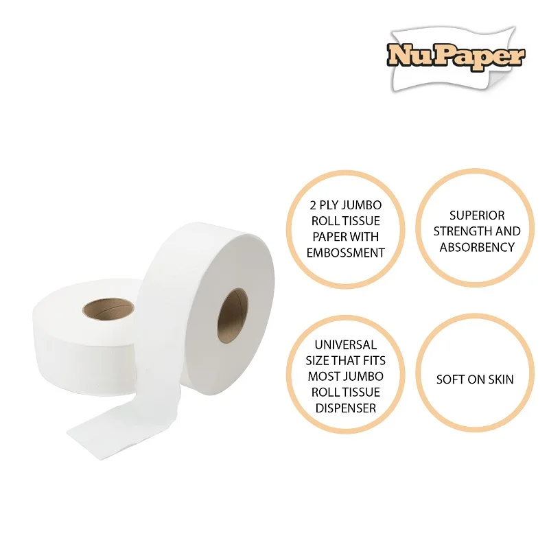 Premium Quality 2ply Virgin White Jumbo Roll Toilet Paper 100% Virgin Wood Pulp with Embossment Pure-pulp