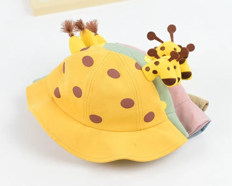 Summer Windproof Boys Girls Fisherman Sunhat Baby bucket Hat with Cartoon giraffe for kids 1-3years