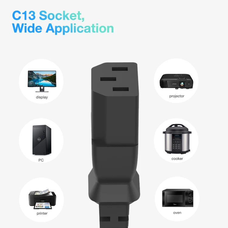 Factory Direct 3 Pin Prong Plug Cable USA 3Pin 10A 13A 16A 125V-250V AC Cords Electric Lead IEC C13 US Power Cord