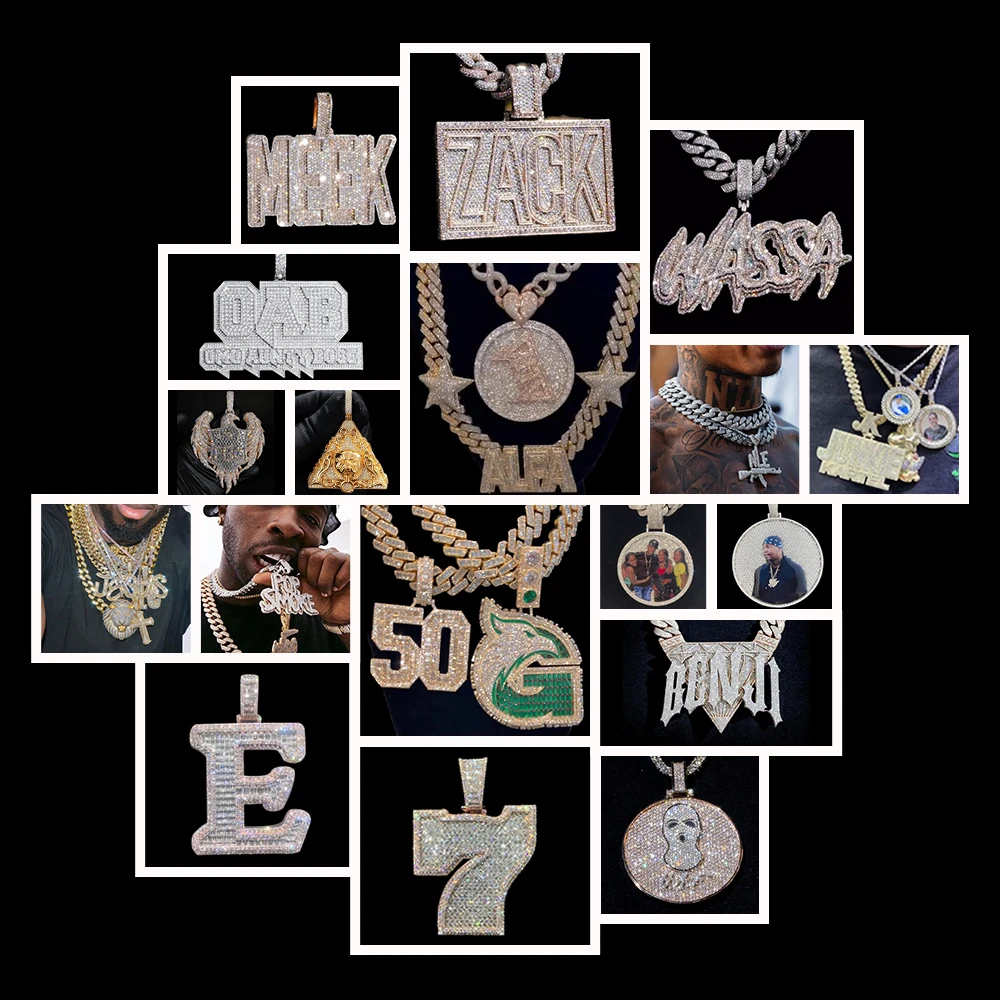 Iced Out Silver Round Pendant Bling Bling Hip Hop Baguette Cut S925 Pass Diamond Tester Moissanite Custom Pendant