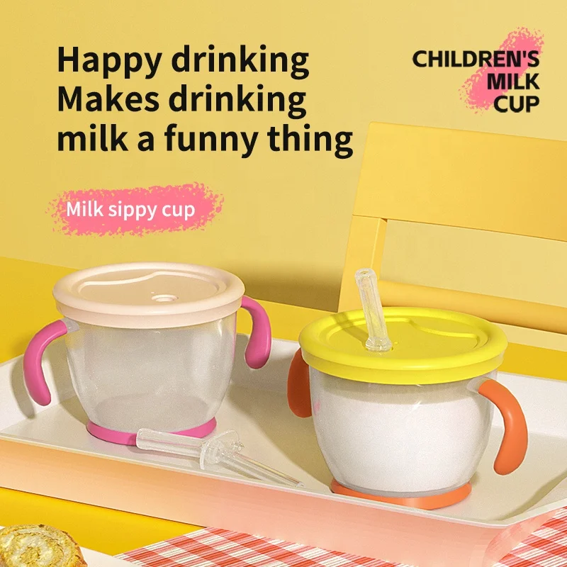 Cute Baby Silicone Sippy Cup Drinking Water Training Milk Snack Cups Bottle Logo Straw