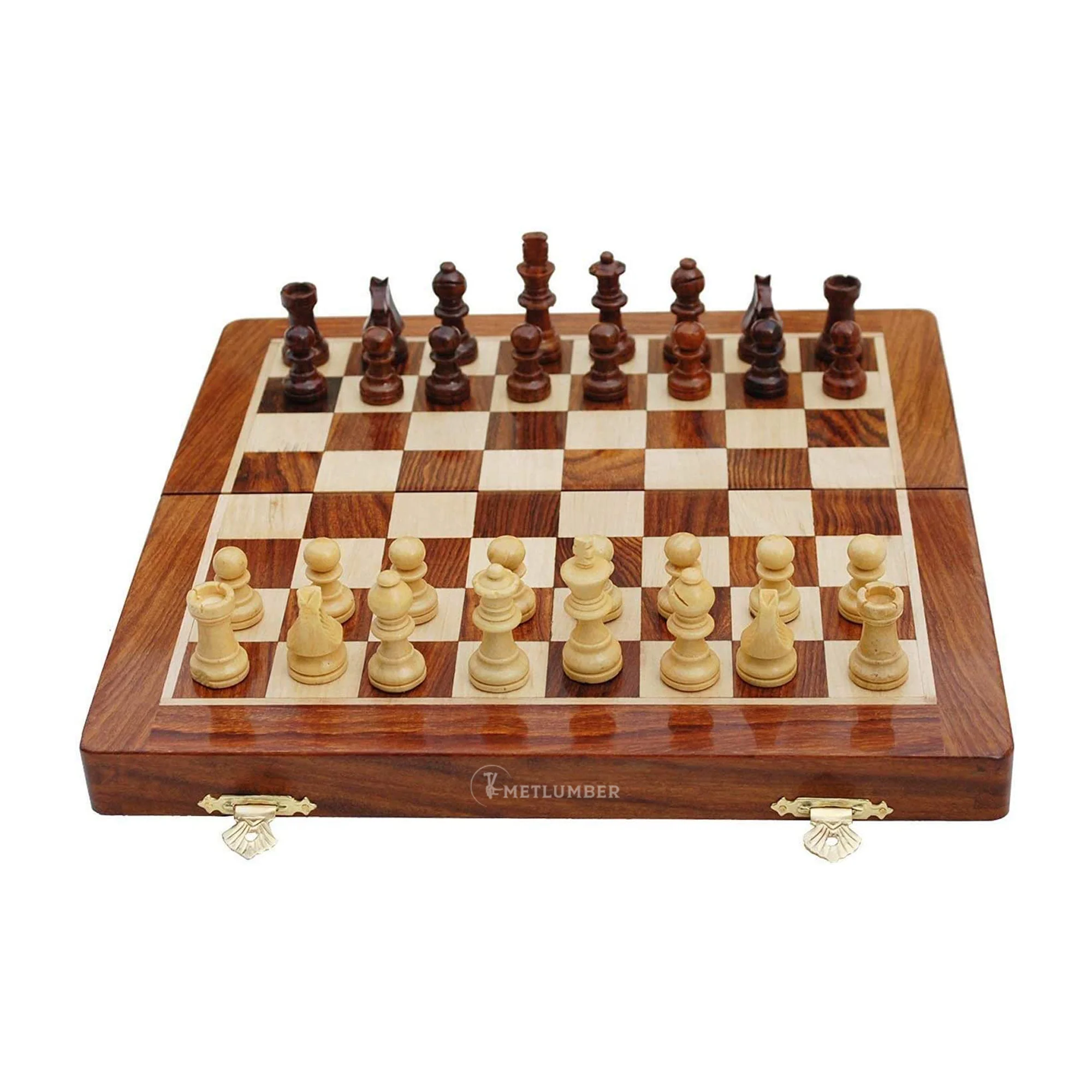 Handcrafted Premium Wooden Magnetic Foldable Chessboard Game for Adults Kids with Chess Pieces Fitting Storage Inside