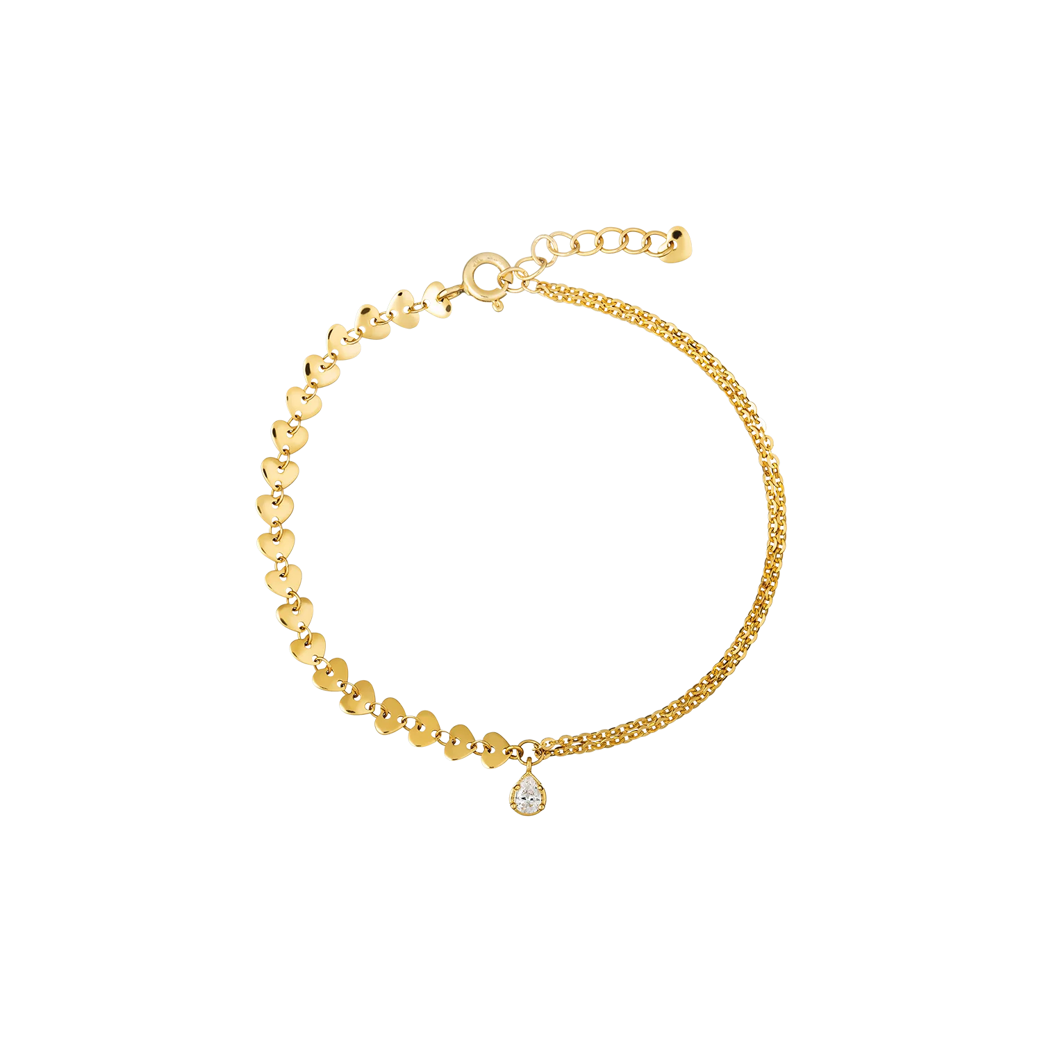 14k Gold Jewelry Wholesale Real Gold Link Chain Heart Shaped Bracelet For Girl Trendy Korea Design Water Drop StoneLLF151