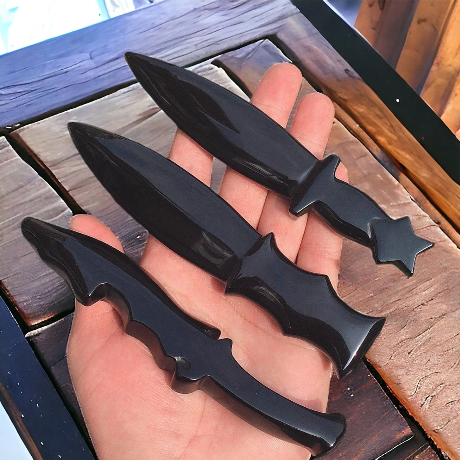 Ручной работы черный обсидиан нож кинжал фигурки натуральный кристалл камень агат кинжал ремесло Атам Исцеление Духовная защита подарок